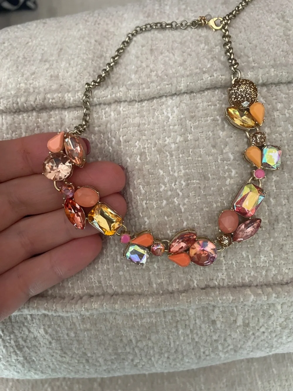 Crewcuts Girls Adjustable Gold-Tone Pink & Peach Crystal Statement Necklace
